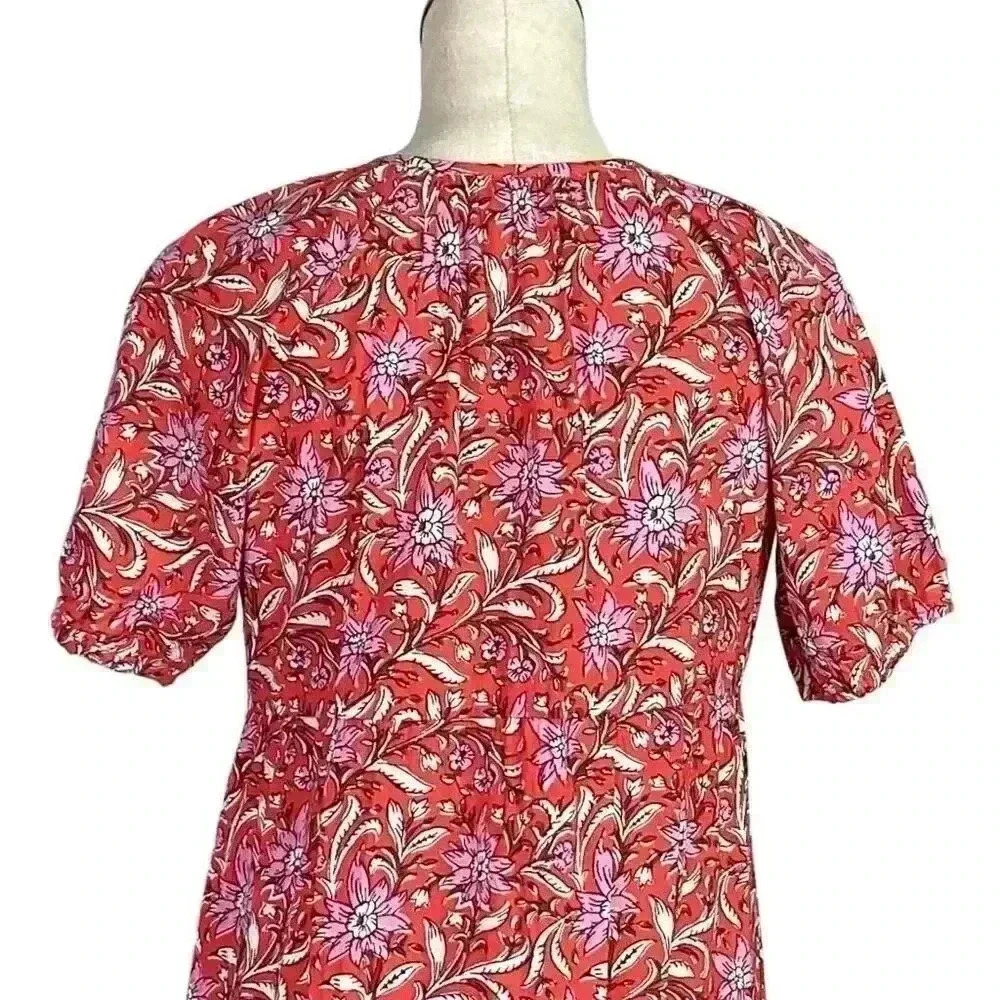 Loft Women S Floral Tier Pocket Shirt Dress Red White Rayon Short Sleeves NEW - Picture 10 of 12